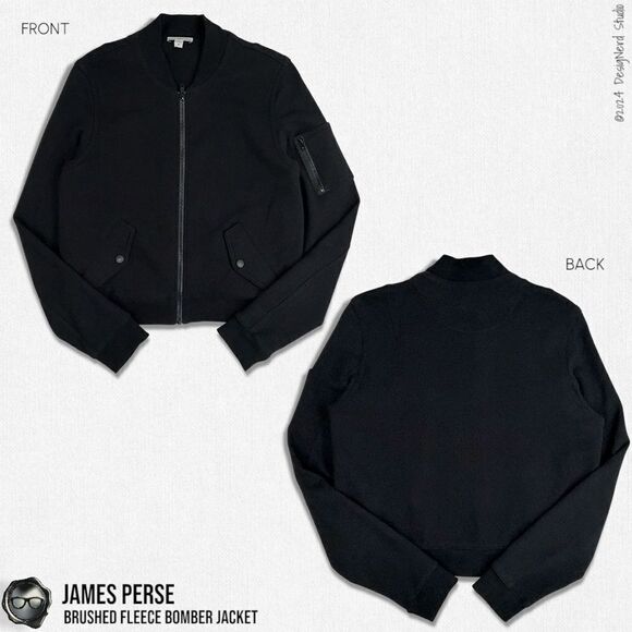 JAMES PERSE BRUSHED FLEECE BOMBER JACKET IN BLACK WOMEN’S SIZE 4 / XL COTTON - Picture 16 of 16